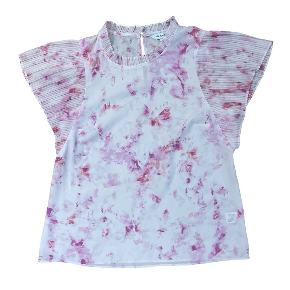 NWT Nine West Artsy Top SM Pink SoftDye Accordion Feminine Watercolor Office